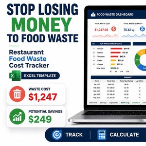 Restaurant Food Waste Tracker Excel | Restaurant Waste Log Spreadsheet | Food Cost & Savings Template