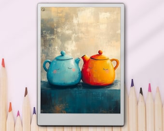 Schermata di sonno con facce kawaii addormentate per reMarkable Paper Pro (download digitale PNG)