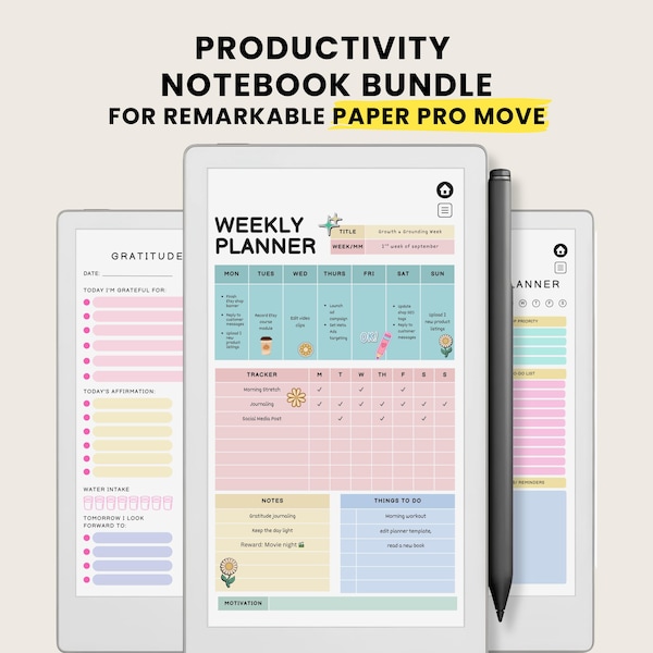 Productivity Planner Bundle for Remarkable Paper Pro Move ( Hyperlinked PDF Digital Download)