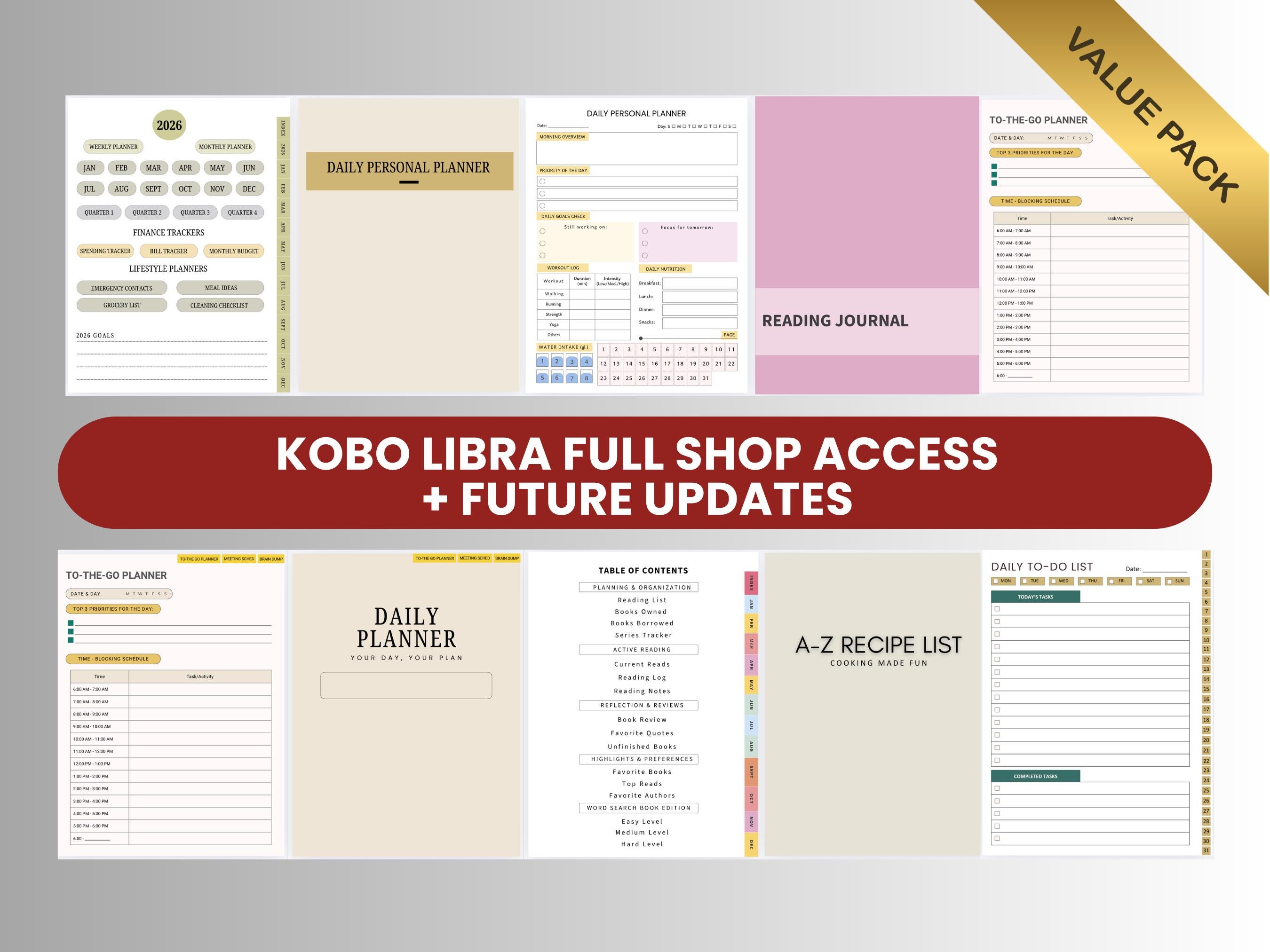 Kobo Libra Colour FULL SHOP Access: Templates, Planners, Coloring and Tracing Books, Journals