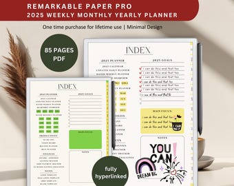 2025 Minimalist Planner for reMarkable Paper Pro: Weekly, Daily, Monthly (PDF)