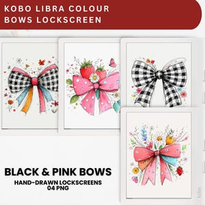 Kobo Libra Bows Lock Screen: Hand-Drawn Digital Screensavers (PNGs)