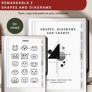 Vormen en diagrammen voor opmerkelijk 2, dagboeksjablonen voor opmerkelijk, mindmaps voor grafieken, plaknotities-emoji's voor RM2 | Visuals van traceerkwaliteit