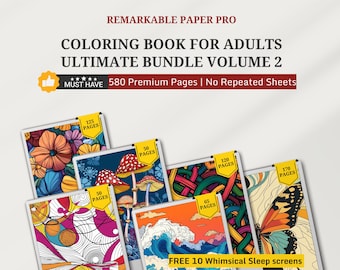 reMarkable Pro Coloring Book Bundle | 580 Pages Adults (PDF)