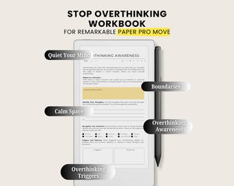 Stop Overthinking Workbook for Remarkable Paper Pro Move (PDF Digital Download) Quiet Your Mind, Overthinking Triggers and Awareness