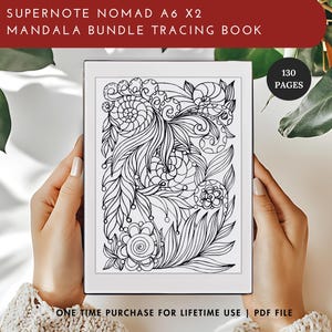 Può includere: Un libro di tracciatura digitale in bianco e nero con un design a mandala. Il libro contiene 130 pagine ed è compatibile con il Supernote Nomad A6 X2.
