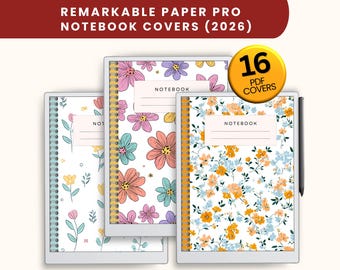 2026 Floral Notebook Covers for reMarkable Paper Pro device (16 PDF Download)