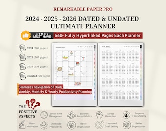 2024-2026 Remarkable Paper Pro Planner: Hyperlinked Daily Planner (PDF)