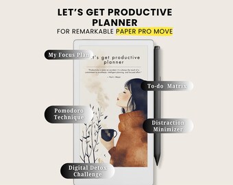 Let's Get Productive Planner for Remarkable Paper Pro Move (PDF Digital Download) My Focus Plan, Pomodoro Technique, To-do Matrix