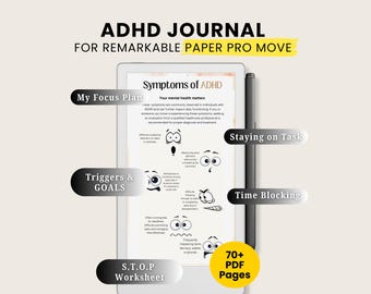 ADHD Journal: Productivity Templates for Remarkable Paper Pro MOVE (PDF) Time Blocking Method Task Organizer Goals Distraction Minimizer