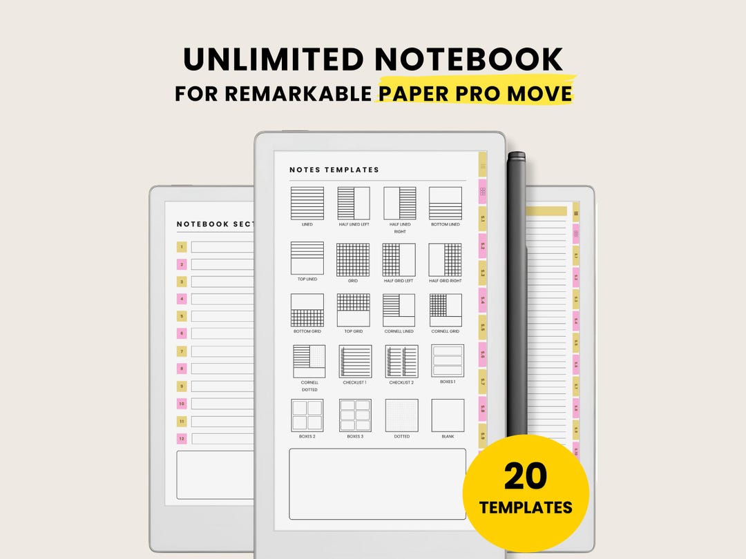 Digital Notebook for Remarkable Paper Pro Move: Hyperlinked Seamless ...