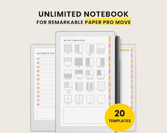 Digital Notebook for Remarkable Paper Pro Move: Hyperlinked Seamless Notebook with 20 Templates (PDF)