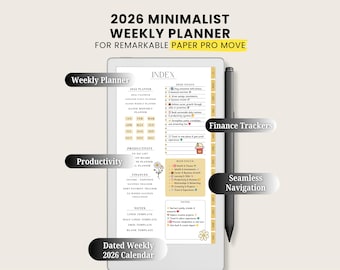 2026 Minimalist Weekly Planner for Remarkable Paper Pro Move ( Hyperlinked PDF Digital Download)