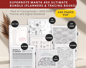 Supernote a5x Ultimate Bundle, Supernote planner tracing books bundle, supernote templates, supernote planner, supernote manta, a5x bundle