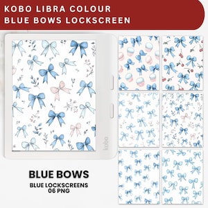 Kobo Libra Lock Screen: Blue Bows Coquette Digital Screensavers (PNG Files)