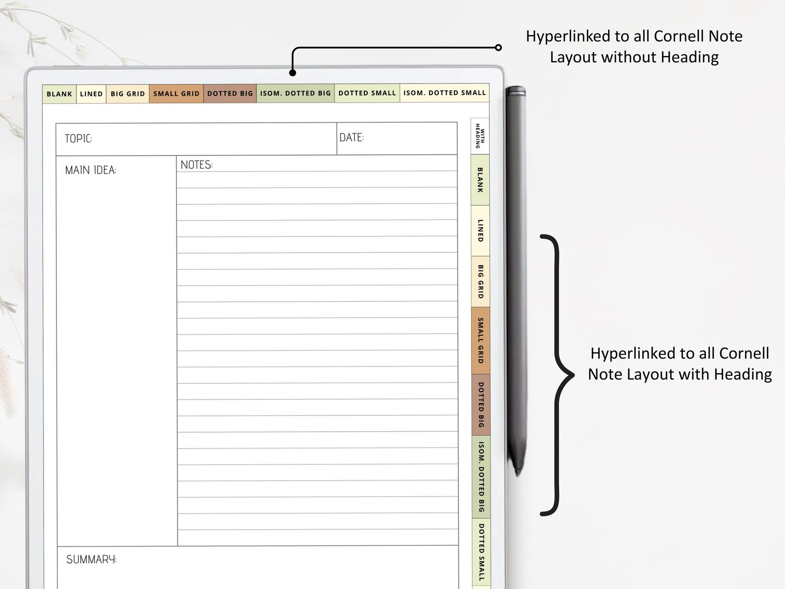 Cornell Notes Study Template for Remarkable Paper Pro Device, Study ...