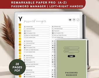 Remarkable Paper Pro Password Manager: Hyperlinked Template (PDF)