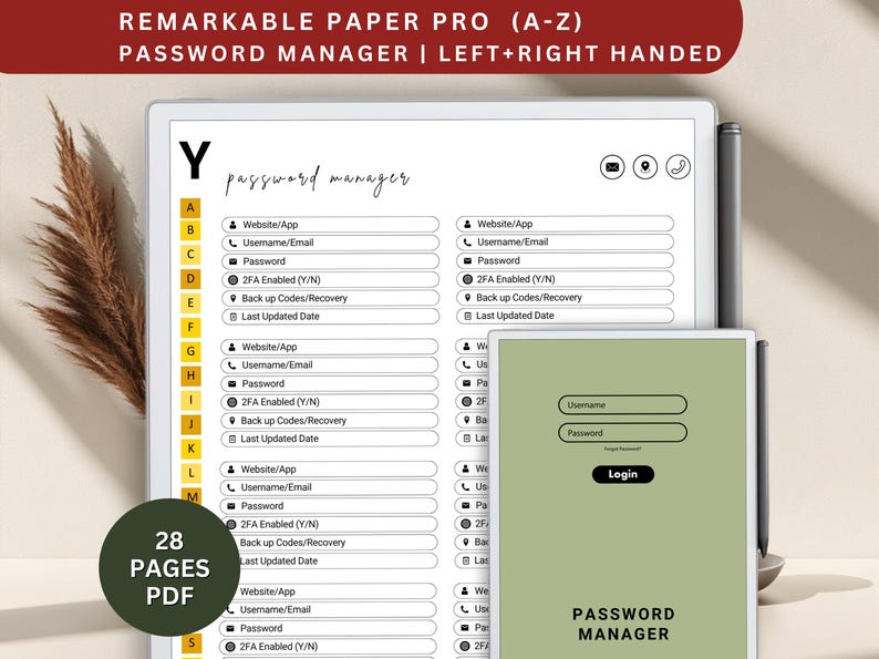 Remarkable Paper Pro Password Manager: Hyperlinked Template (PDF) - Etsy