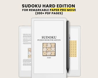 Remarkable Paper Pro Move Sudoku Puzzle: Hard Edition (200 Pages PDF Digital Download)