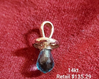 14kt white gold pacifier with briolette stone - new