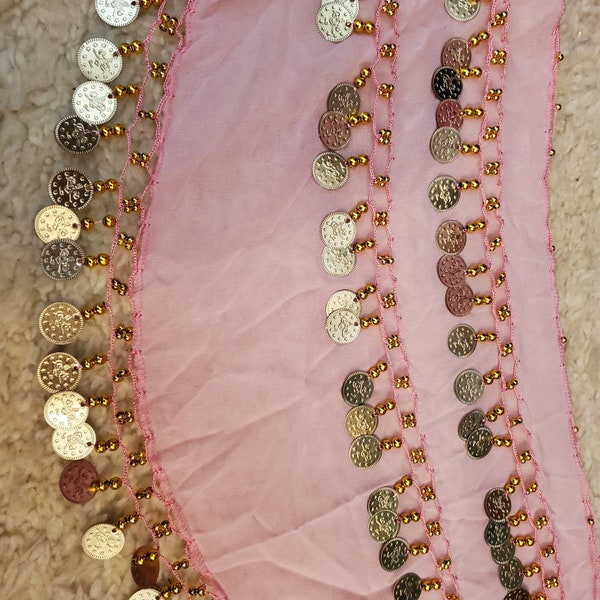 Hip scarf - size Small-approx. 54 inches long-coins jingle when you move-hard to find size-handmade-retail 32.00