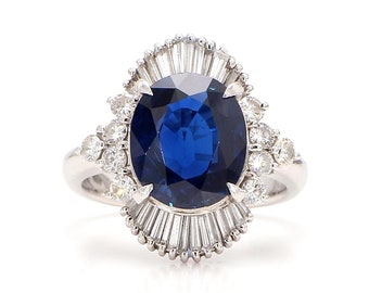 4.2 Carat Blue Sapphire and Diamond Ring 18K Gold