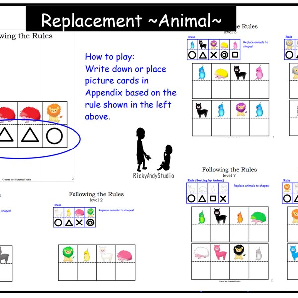 31 Pages Replacement Following Rule Learn and color - Animal for Toddler, Preschool, Homeschool