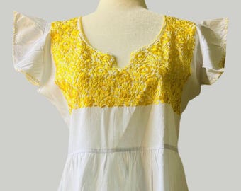 Handmade Oaxacan Embroidered Linen Dress: Boho Mexican Summer Dress