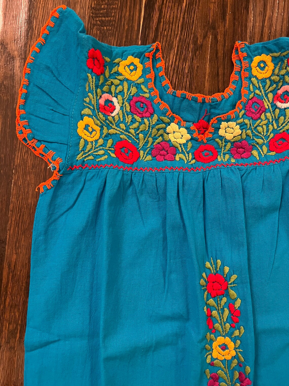 Mexican Dress For Girls - Embroidered V-Neck Fiesta Dress For Cinco De Mayo & Celebrations