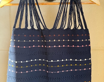 Handwoven Navy Tote Bag | Mexican Embroidered Market Bag