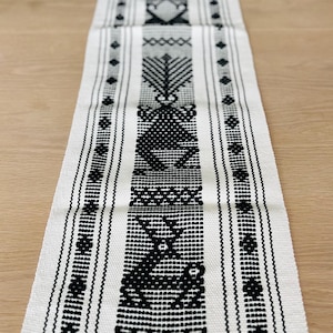 Handwoven Oaxaca Table Runner: Black and White Cotton, Boho Decor