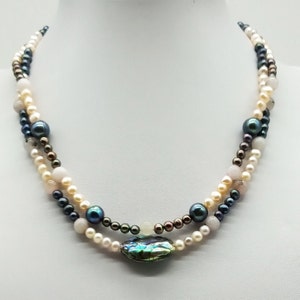 40023 dark pearl necklace, 2 row necklace, shell necklace in vintage style, collar for the evening, double necklace abalone