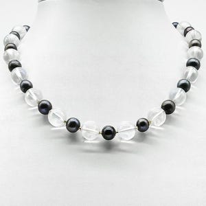 40086 Pearl necklace in vintage style, nostalgic crystal necklace, blue collar, gift for women and girls, dark choker