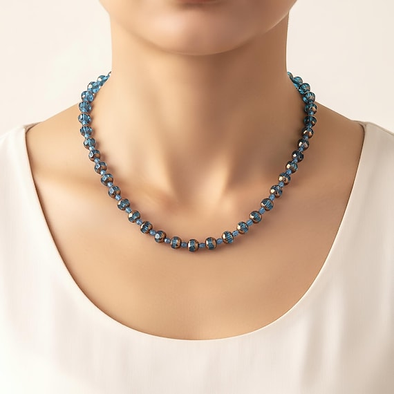 40166 Blue Crystal Necklace, Quartz Necklace for Women and Girls