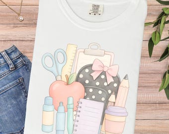 School Supply Pastel Teacher Shirt, Elementary Back to School Tee, Teacher Gift Idea, New Teacher Gift