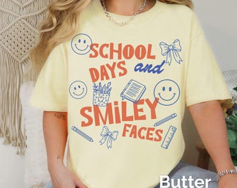 School Days and Smiley Faces Shirt, Cute Teacher Shirt, Retro Teacher Tee, Elementary Back to School Tee