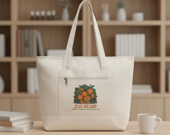 Jeju Island Kdrama Lover Zippered Tote Bag, Canvas Bookish Bag, Korean Drama Gift, Large Everyday Tote, Book Lover Tote, Gift for Readers