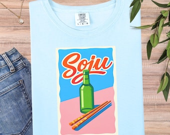 Retro Soju Graphic Tee, Korean Food Shirt, Kdrama Fan Gift, Korean Aesthetic Unisex Tee