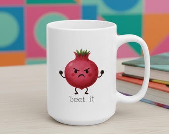 Taza de café y té "Beet It", taza con un divertido juego de palabras sobre comida, regalo sarcástico para amantes de la gastronomía.