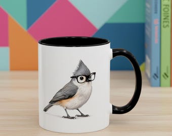 Tufted Titmouse Mug, Bird With Glasses, Funny Bird Coffee Mug, Bird Lover Gift