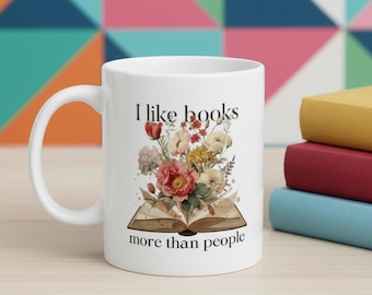 Floral Book Lover Mug, Cozy Reading Cup, Cottagecore Introvert Gift, Bookish Mug