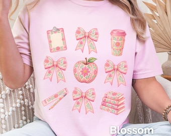 Coquette Floral Teacher Tee, Retro Classroom Tee, Back To School Outfit, Elementary Teacher Gift