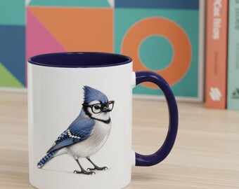 Blue Jay Mug, Bird With Glasses, Funny Bird Coffee Mug, Bird Lover Gift