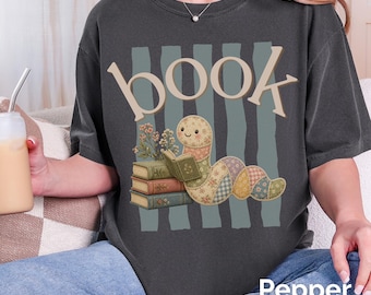 Bookworm Reading Shirt, Faux Patchwork Graphic Tee, Cottagecore Book Lover Apparel, Vintage Book Lover Shirt