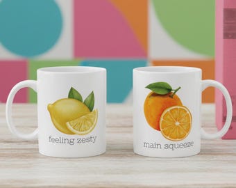 Funny Fruit Pun Coffee Mug, Choice of Watercolor Lemon or Orange Design, Foodie Gift