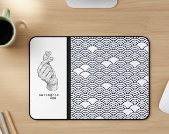 Korean Finger Heart Saranghae Desk Mat, Kdrama Mouse Pad, Korean Aesthetic