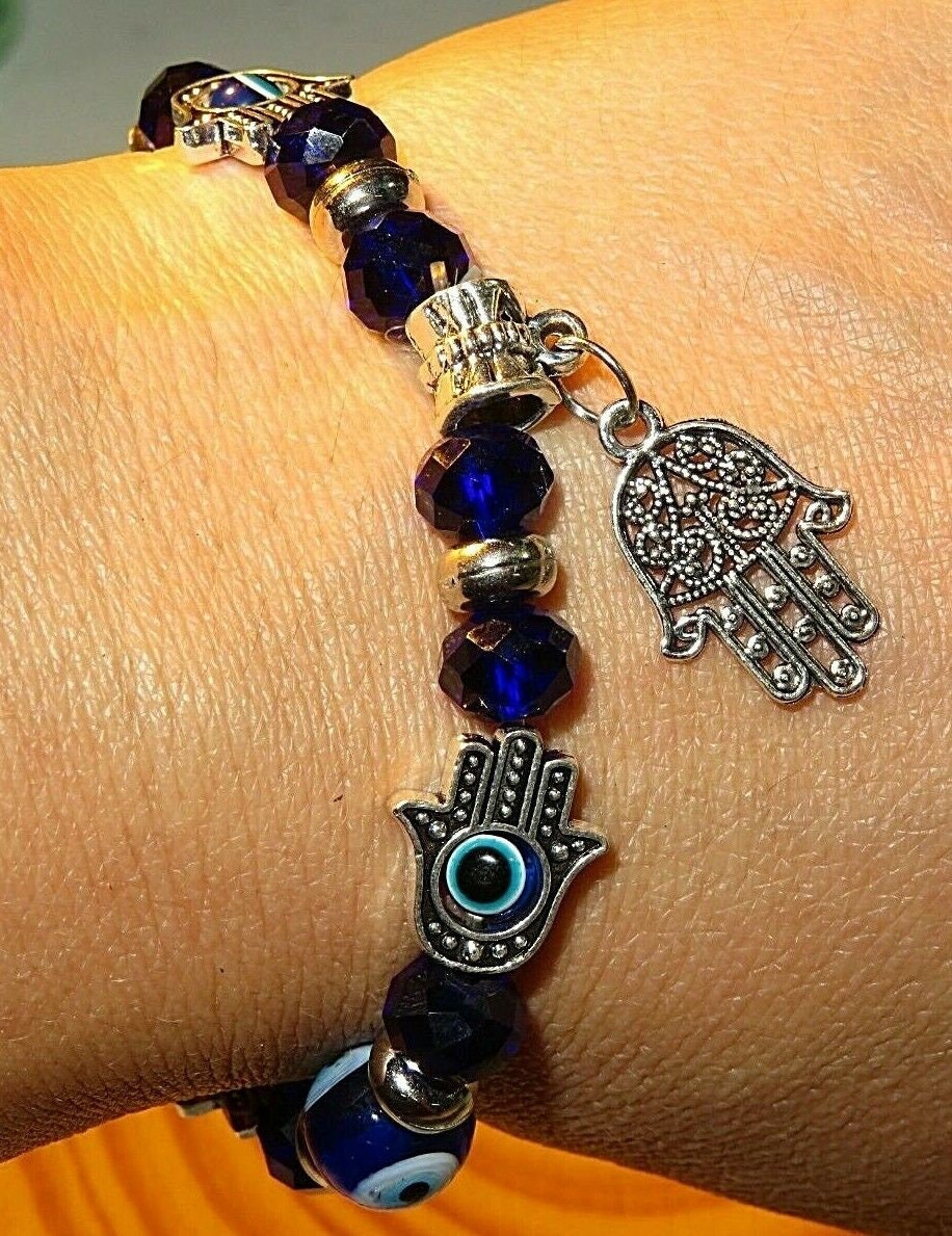 Hamsa Protection Set Evil Eye Helping Hand Silver Accent | Etsy