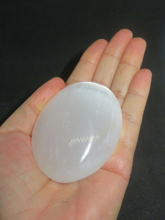 XL Natural Selenite Palm Stone Rock Crystal Healing Reiki Polished Worry Stone 