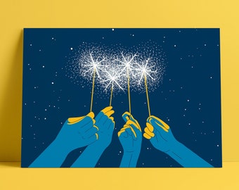 Impresión artística de edición limitada "Sparklers" con arcoíris - Obra de arte familiar, LGBTQI+ y queer