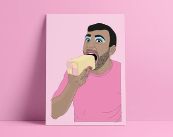 Impresión de póster artístico de pastel Battenberg - Ilustración peculiar de drag, orgullo gay, LGBTQIA+, arte de cocina